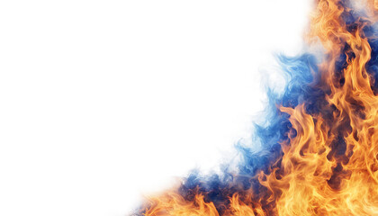 Vivid fire and vibrant blue smoke isolate on transparent background, cutout, png