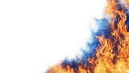 Vivid fire and vibrant blue smoke isolate on transparent background, cutout, png