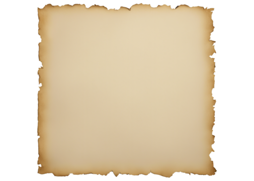 Vintage paper with burnt edges isolate on transparent background, cutout, png