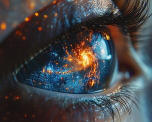 AI Brain and Business Persons Eye in Futuristic 3D Scene