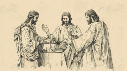 Fototapeta premium Biblical Illustration of Jesus' First Miracle at the Wedding in Cana, Ideal for article