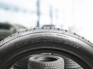 New tires in a tire shop or car service center , Car tire maintenance and servicing concept