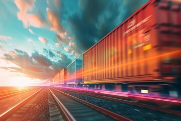 Fototapeta premium A close up of a freight train with containers