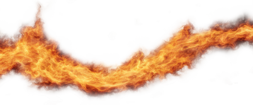 Dynamic fiery curve with blazing flames and smoke isolate on transparent background, cutout, png