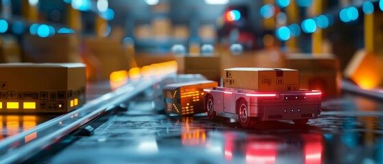 A close up of a smart robotic system sorting packages in a logistics center