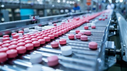 Automatic pill sorting on a conveyor line, cutting-edge pharmaceutical technology, streamlined process