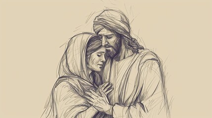 Jesus' Compassionate Miracle: Comforting Mary and Martha After Lazarus' Death, Biblical Illustration for article