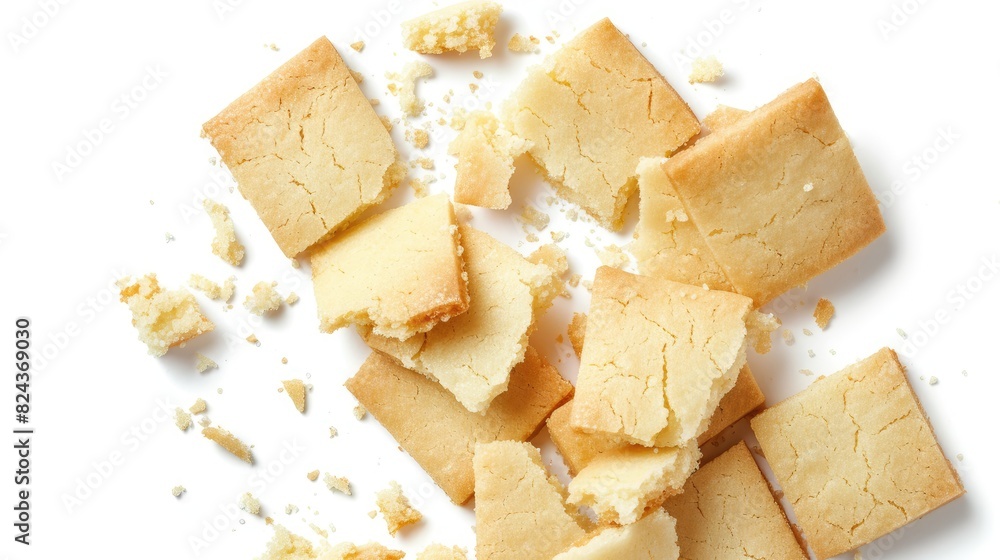 Poster sugar cookie in square shape broken and isolated on a white background with a clipping path