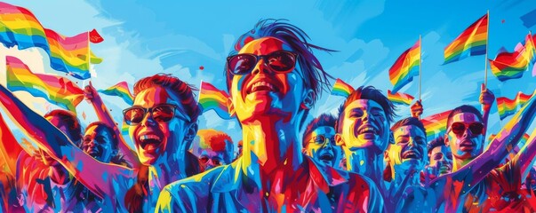 A group of people of various sexual orientations and gender identities are celebrating their diversity
