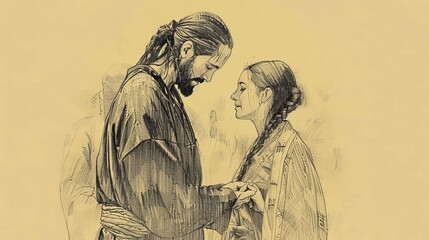 Fototapeta premium Jesus' Act of Forgiveness, Biblical Illustration of Mercy and Compassion, Perfect for Religious article