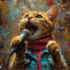  Illustration of a cat singing under the snow.