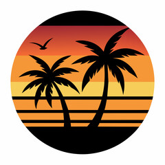 Sunset with palm trees and autumn feel t-shirt vector art illustration.