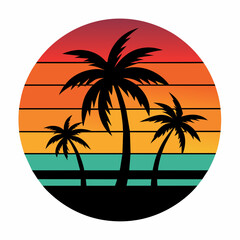 Sunset with palm trees and autumn feel t-shirt vector art illustration.