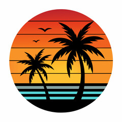 Sunset with palm trees and autumn feel t-shirt vector art illustration.