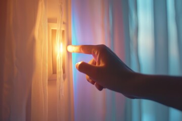 Naklejka premium Close up of a finger pushing a light switch