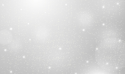 Winter snow background with beautiful light magical dust particles. Magic winter snowfall for Christmas and New Year holidays. Beautiful bokeh circles. Snow cold season scenery. Winter Vector EPS10.