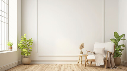 White Wall With Chair Design Background for Social Media with copy space text, for home decor, interior design, and minimalist