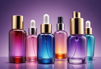 Craft a skincare cosmetic concept featuring a sleek serum glass bottle, symbolizing luxury and skincare excellence