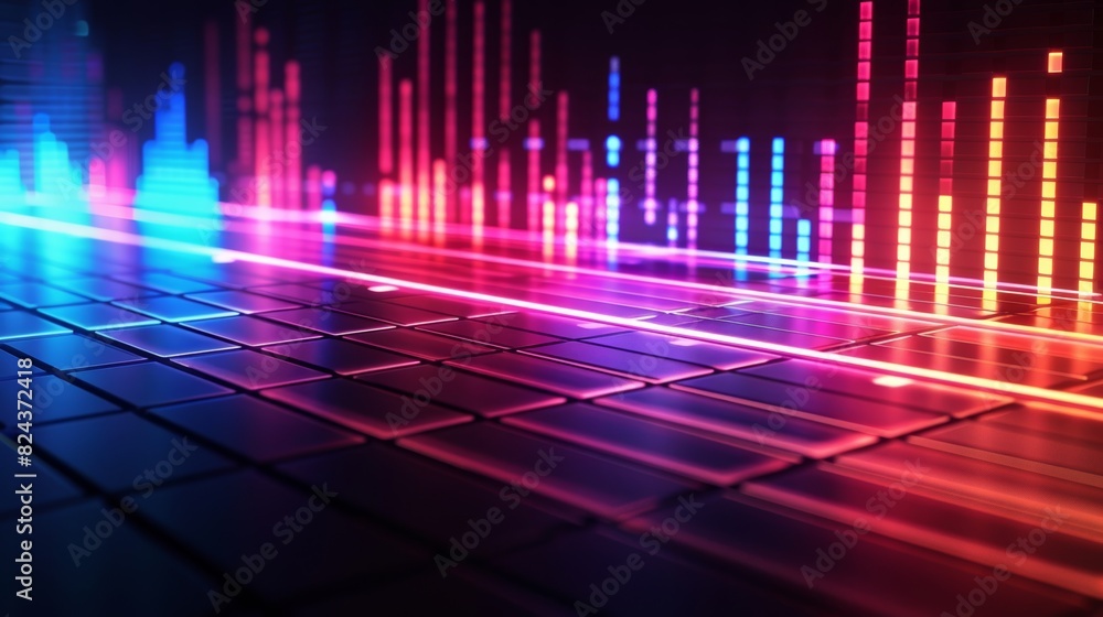 Aufkleber a vibrant neon music equalizer seamless loop background with pulsating bars dancing to the rhythm, s