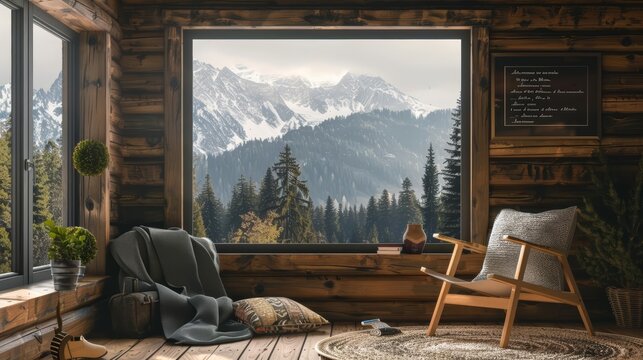 Frame mockup, with the quote placed in a rustic mountain cabin, merging natures serenity with human introspection