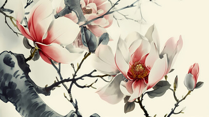 magnolia traditional ink painting illustration abstract background decorative painting