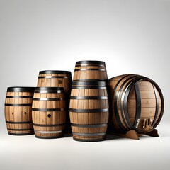 Small Wooden barrels isolated on white background 
