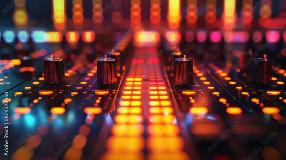 Poster a vintage music equalizer seamless loop background with warm, glowing analog bars illuminating the s