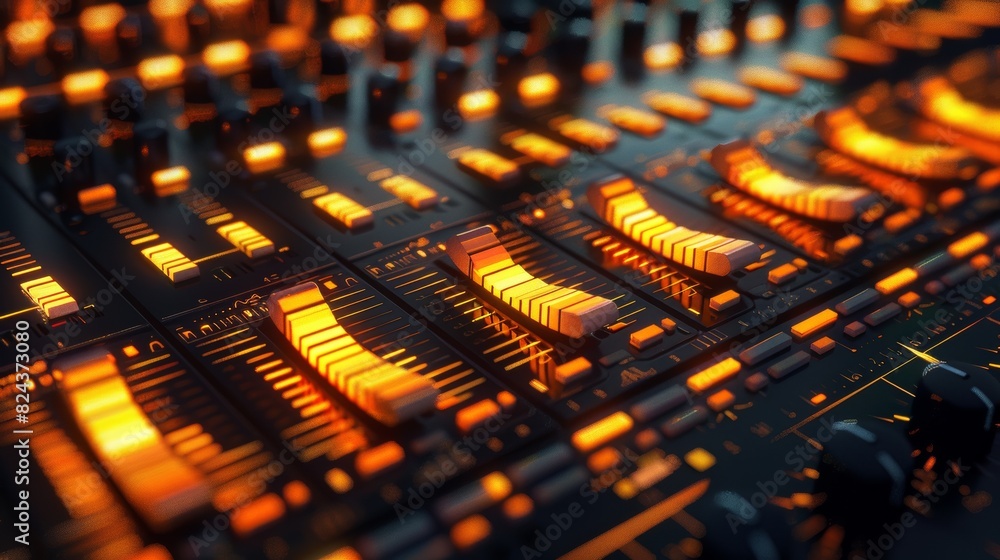 Poster a vintage music equalizer seamless loop background with warm, glowing analog bars illuminating the s