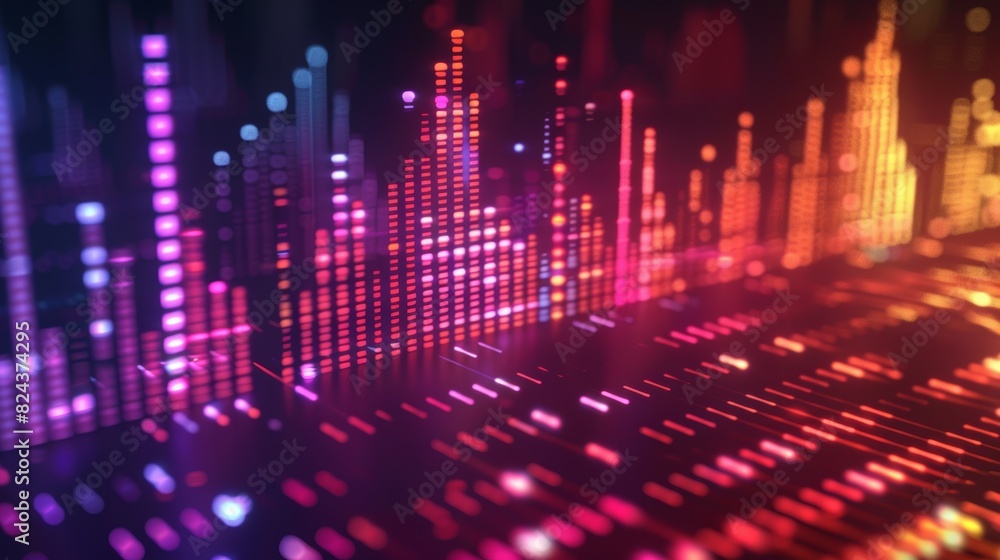 Poster An energetic music equalizer seamless loop background with vibrant color gradients bursting forth from the spectrum analyzer bars, creating a captivating visual spectacle.