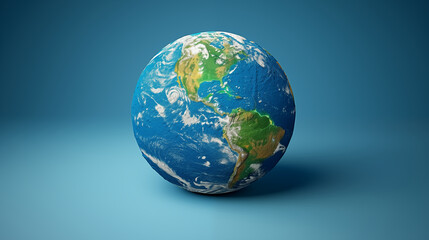 Fototapeta premium Photorealistic globe showing the planet Earth against blue background. Concept of geography, environment, world.