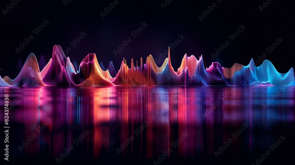 Poster An equalizer visualized as a sound wave, with the different frequency bands represented by colorful peaks and valleys.
