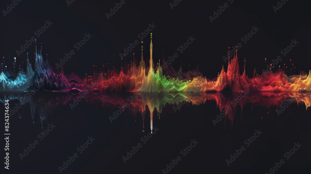 Poster An equalizer visualized as a sound wave, with the different frequency bands represented by colorful peaks and valleys.