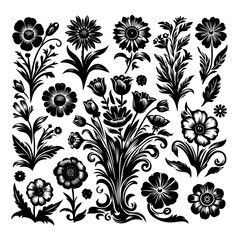 clipart black and white flowers