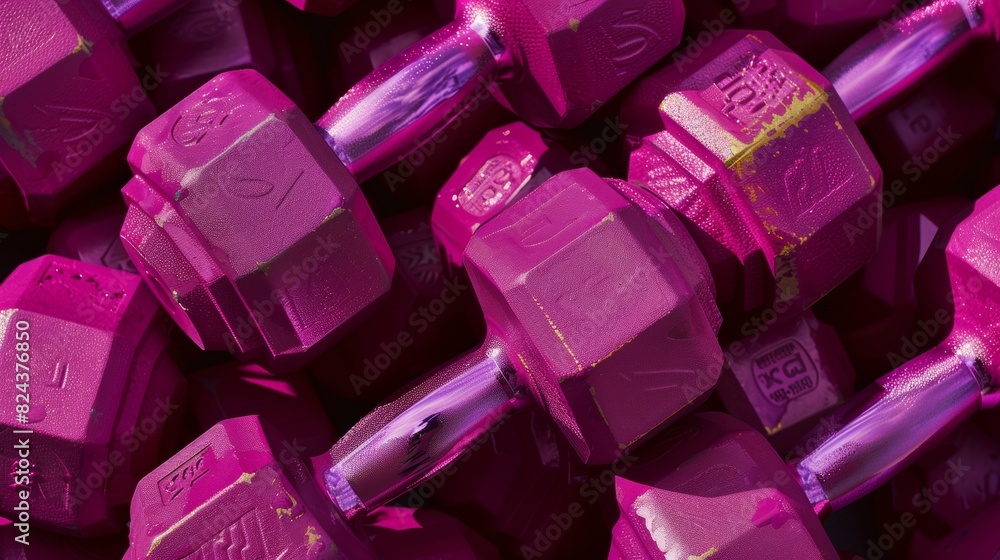 Poster intricate symmetrical arrangement of purple dumbbells in aerial view: a study of geometric patterns 