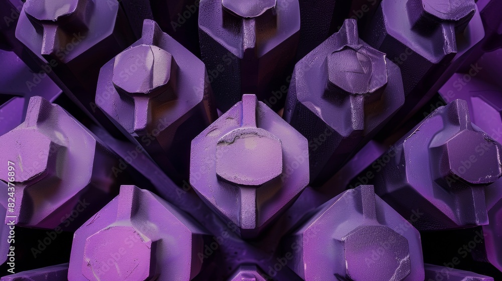 Poster Symmetrical Aerial View of Purple Dumbbells with Intricate Geometric Patterns