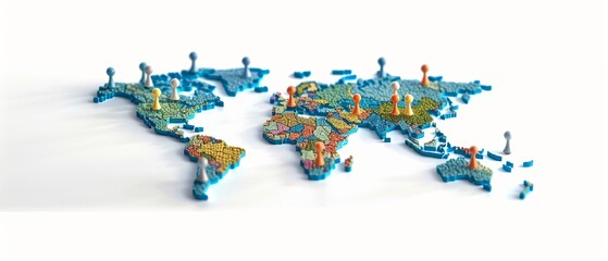 Obraz premium World map with colorful markers representing global locations and connections, concept of international travel and networking.