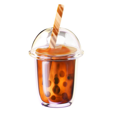 Bubble Tea Icon. 3D Icon Drink. Isolated on transparent background. 3D illustration. High resolution
