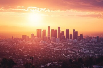 Fototapeta premium Cityscape at sunset California United States Skylines at sunrise USA, AI generated