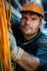 Electrician holding live electrical wires