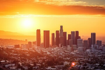 Fototapeta premium Cityscape at sunset California United States Skylines at sunrise USA, AI generated