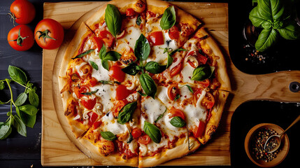 pizza with tomatoes and basil