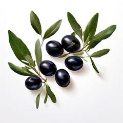 Black olives with leaves isolated on transparent or white background | Generative AI