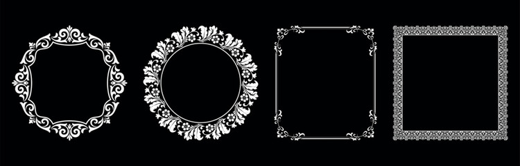 Set of decorative frames Elegant vector element for design in Eastern style, place for text. Floral black and white borders. Lace illustration for invitations and greeting cards.