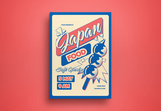 Blue Retro Soft Opening Japan Food Flyer Layout