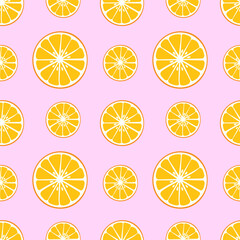 Citrus background. Orange slices on a pink background. Vector illustration.