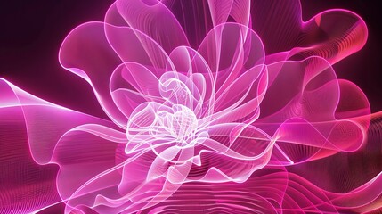 A 3D neon image featuring a curvy pink flower pattern.