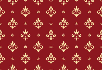 Flower geometric pattern. Seamless vector background. Golden and red ornament