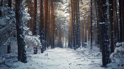Fototapeta premium A photo of a snowy forest.