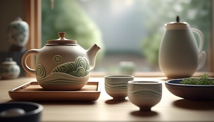 Tranquil Matcha Latte Ritual with Handcrafted Japanese Tea Set in Bonsai Garden