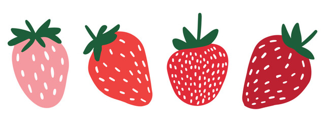 Set of berry strawberry in doodle style, vector illustration. Editable Vector
